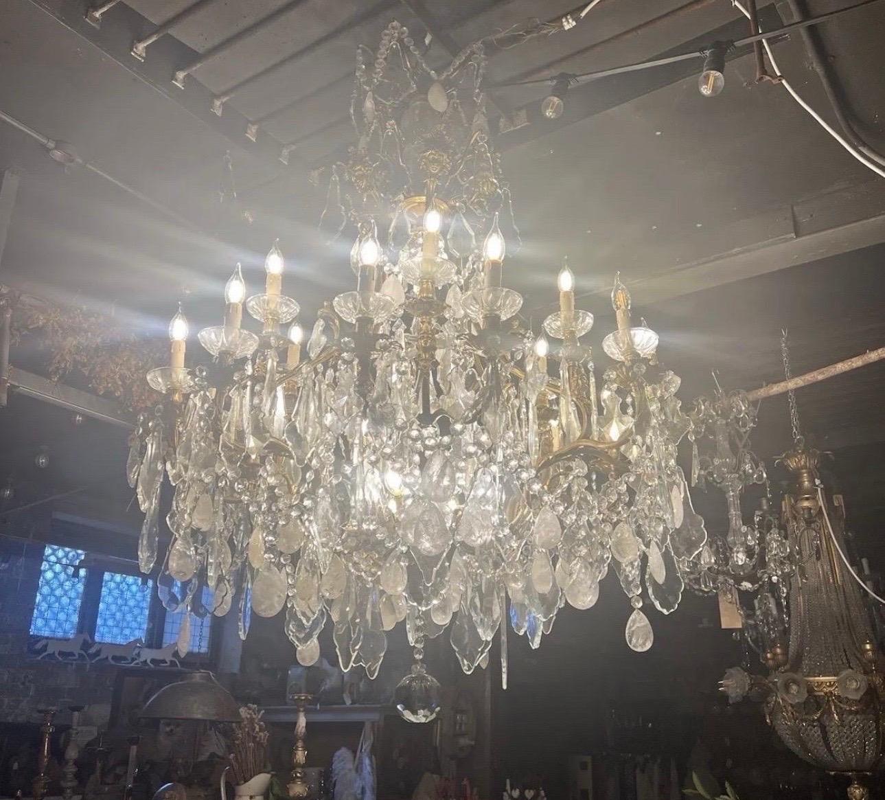 Baroque Stunning, 19thC, bronze and rock crystal, 5ft tall French chandelier (pair)
 For Sale