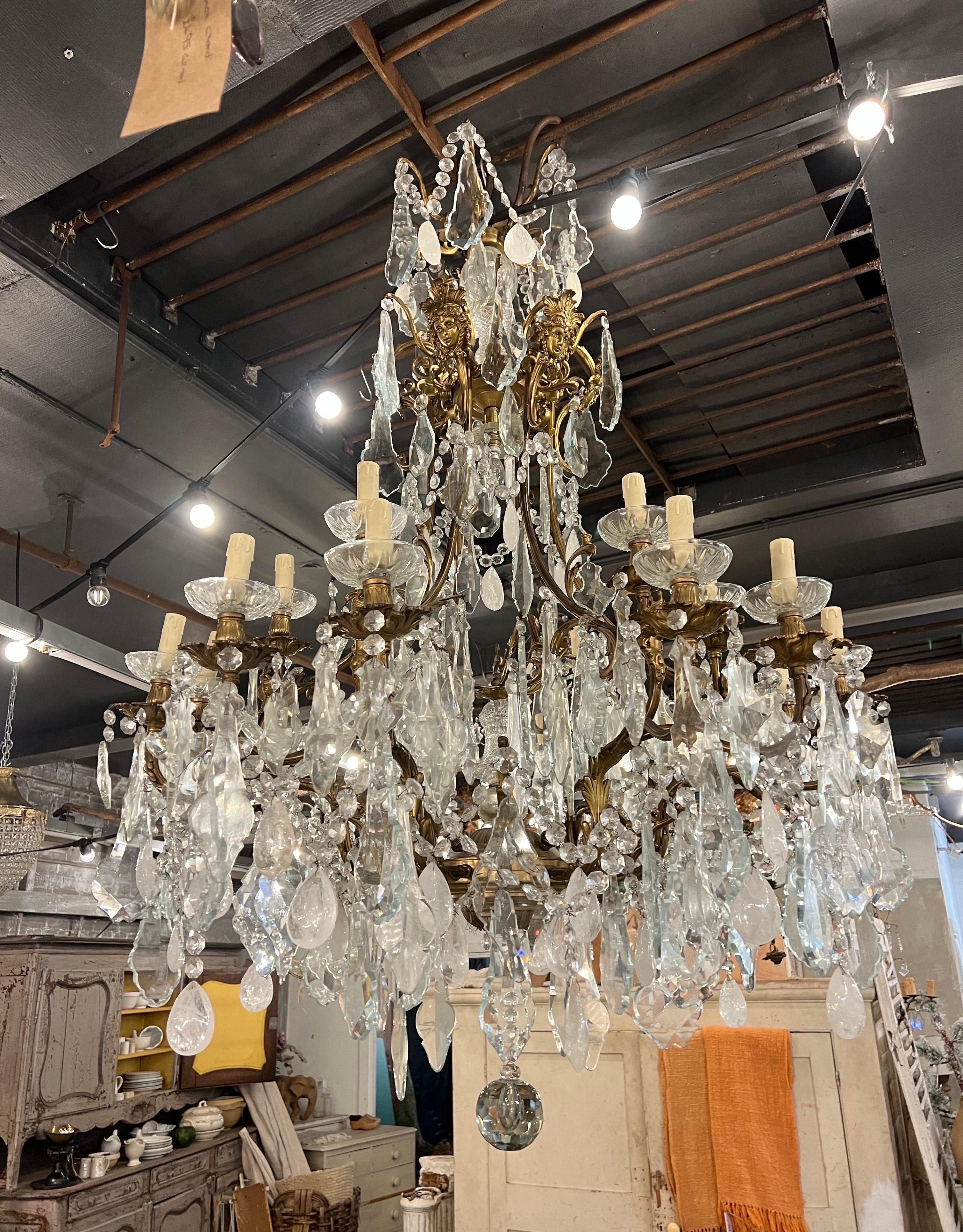 Stunning, 19thC, bronze and rock crystal, 5ft tall French chandelier (pair)
 In Good Condition For Sale In Worthing, GB