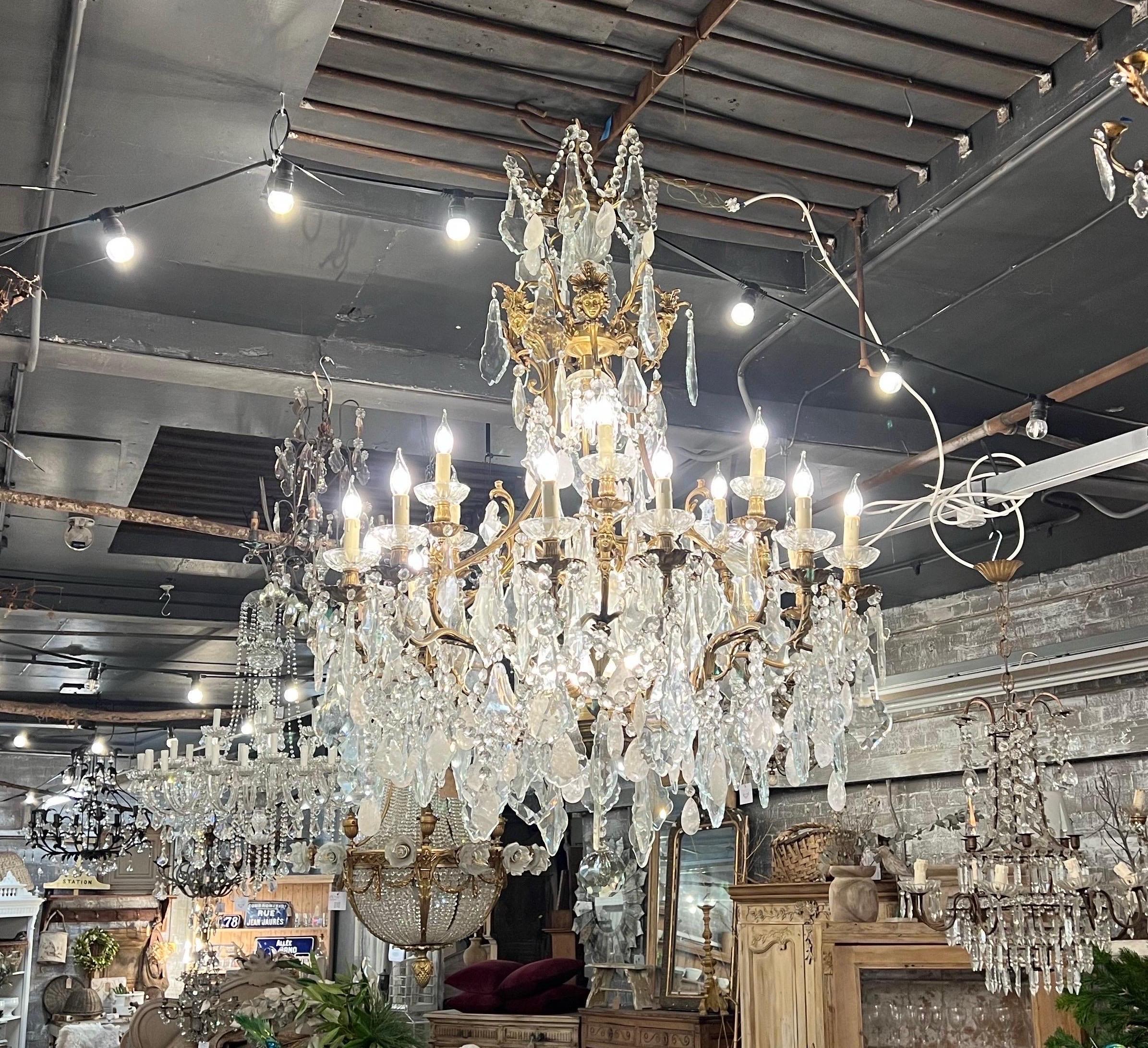 19th Century Stunning, 19thC, bronze and rock crystal, 5ft tall French chandelier (pair)
 For Sale