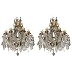 Stunning, 19thC, bronze and rock crystal, 5ft tall French chandelier (pair)