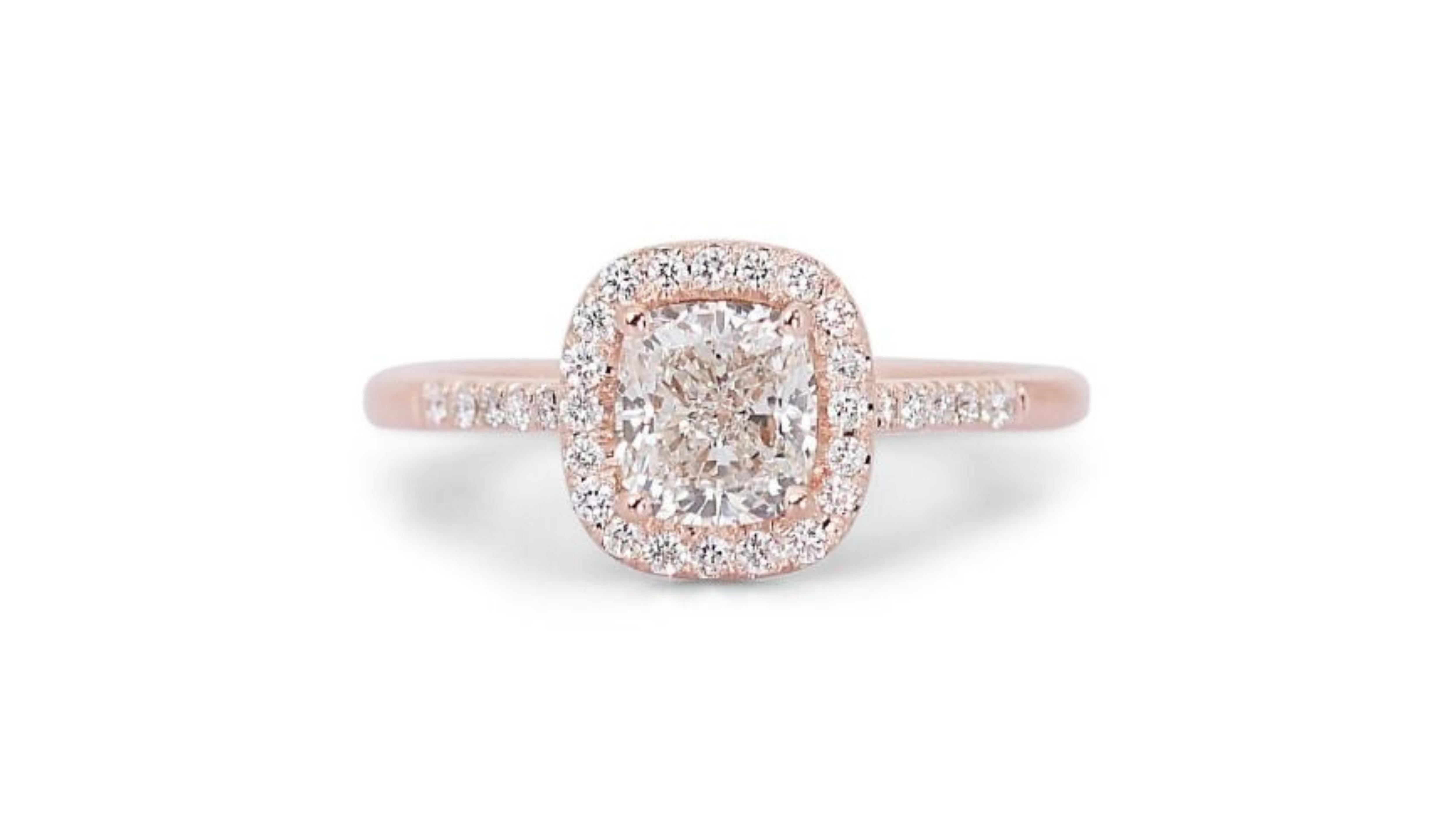 Cushion Cut Stunning 18K Rose Gold Ring with Dazzling 1 carat Cushion Shape Natural Diamond For Sale
