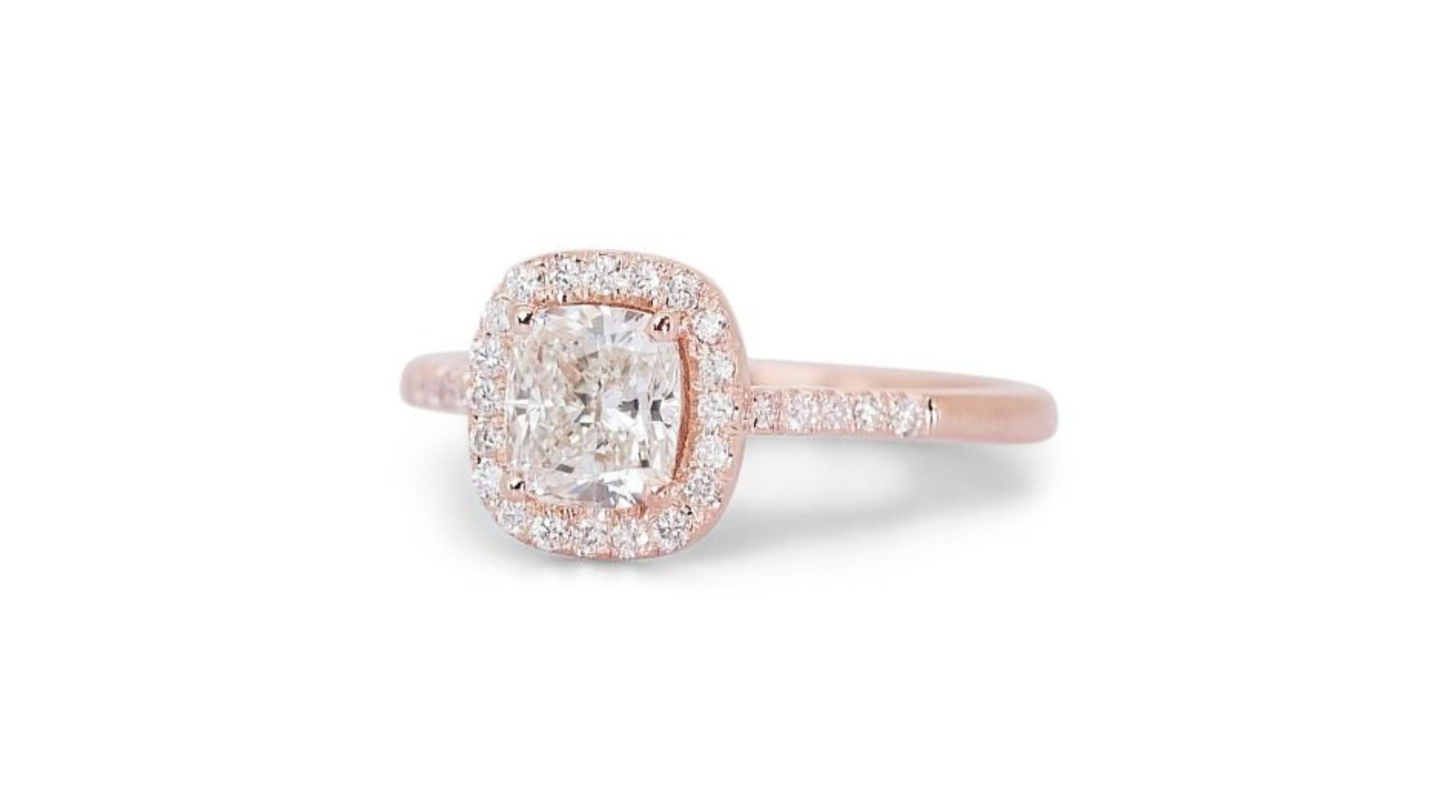 Women's Stunning 18K Rose Gold Ring with Dazzling 1 carat Cushion Shape Natural Diamond For Sale
