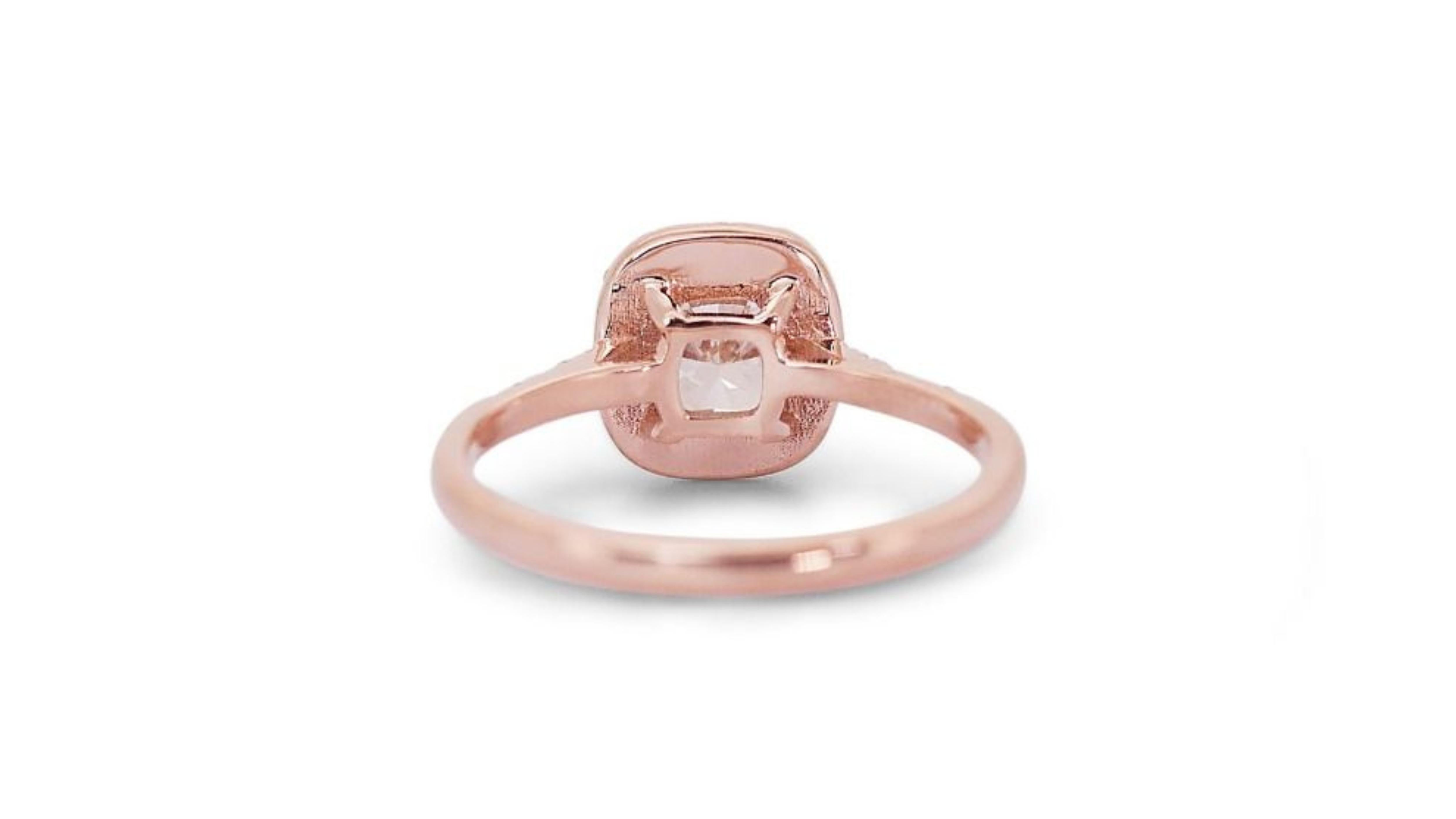 Stunning 18K Rose Gold Ring with Dazzling 1 carat Cushion Shape Natural Diamond For Sale 4