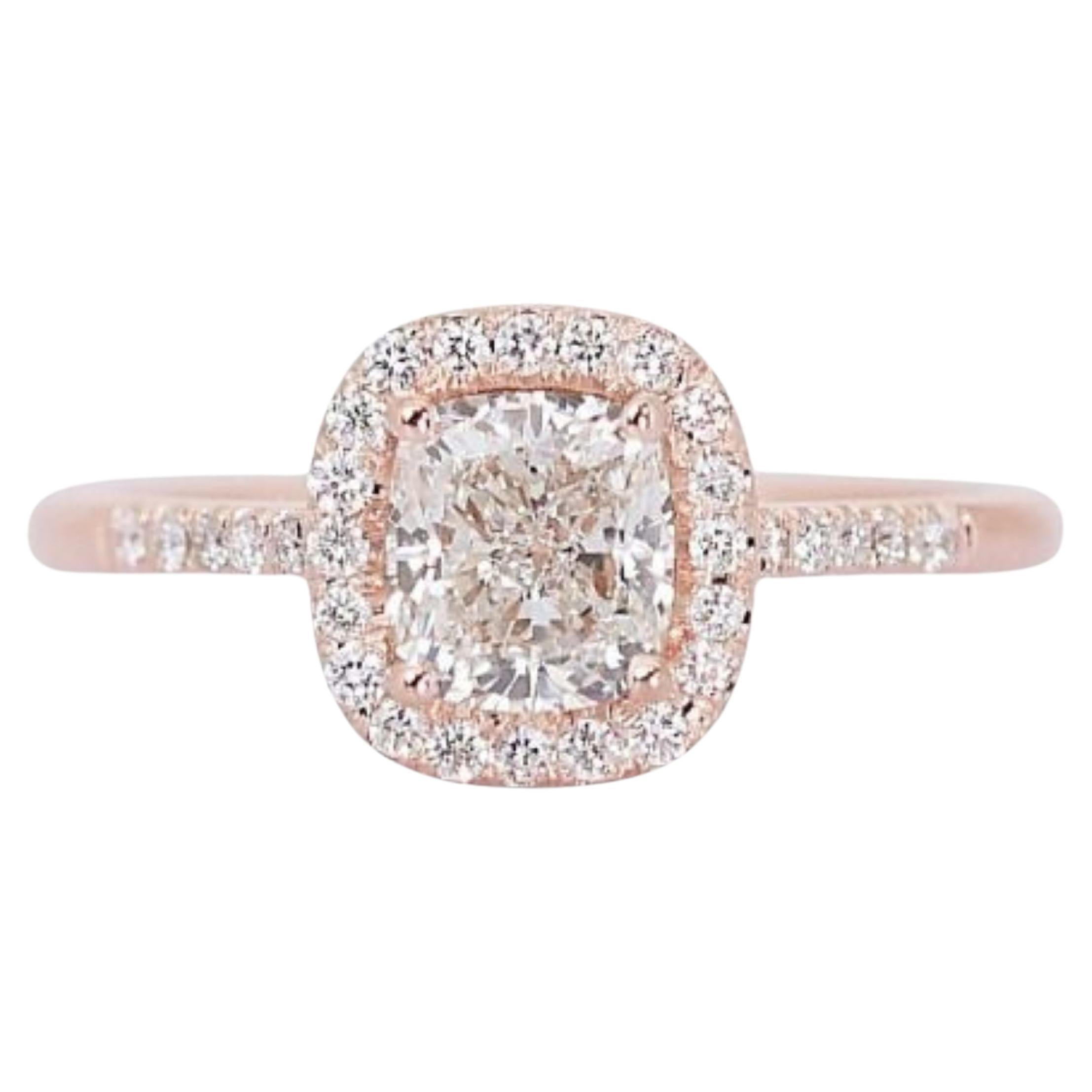 Stunning 18K Rose Gold Ring with Dazzling 1 carat Cushion Shape Natural Diamond For Sale