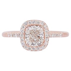 Atemberaubender 18K Rose Gold Ring mit schillerndem 1 Karat Cushion Shape Natural Diamond