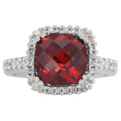 Stunning 2 carat 38 points Garnet Halo Ring w/ Diamonds in 18K White Gold
