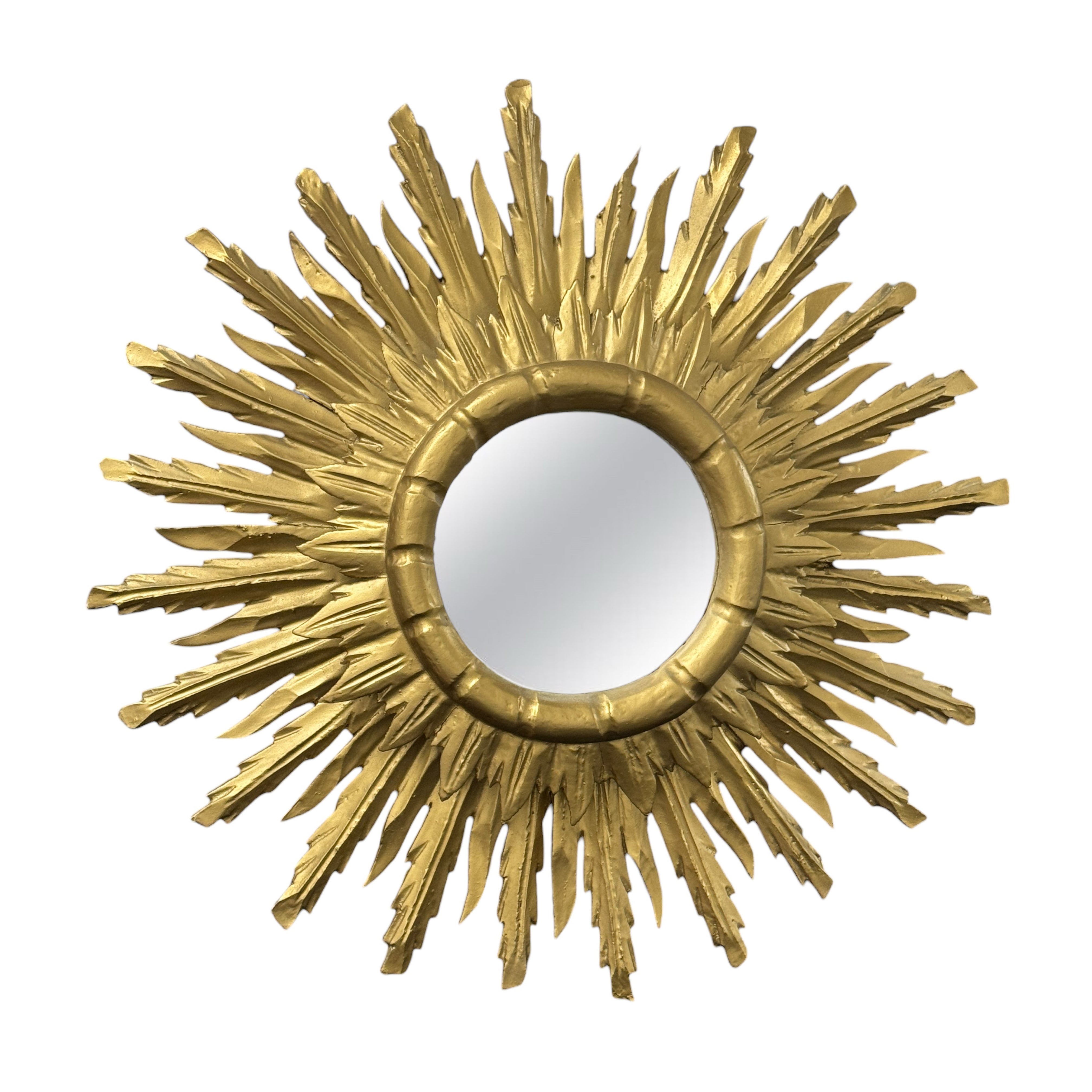 Stunning 2 Layers Sunburst Starburst Mirror Wood, Italy 1950s or earlier For Sale