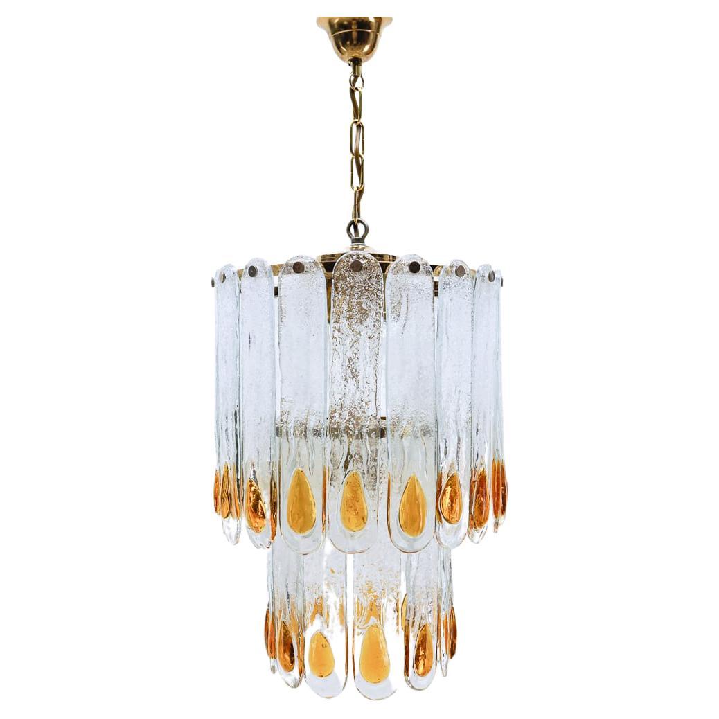 Superbe lampe à suspension à 2 niveaux en verre de Murano, années 1960, deux disponibles