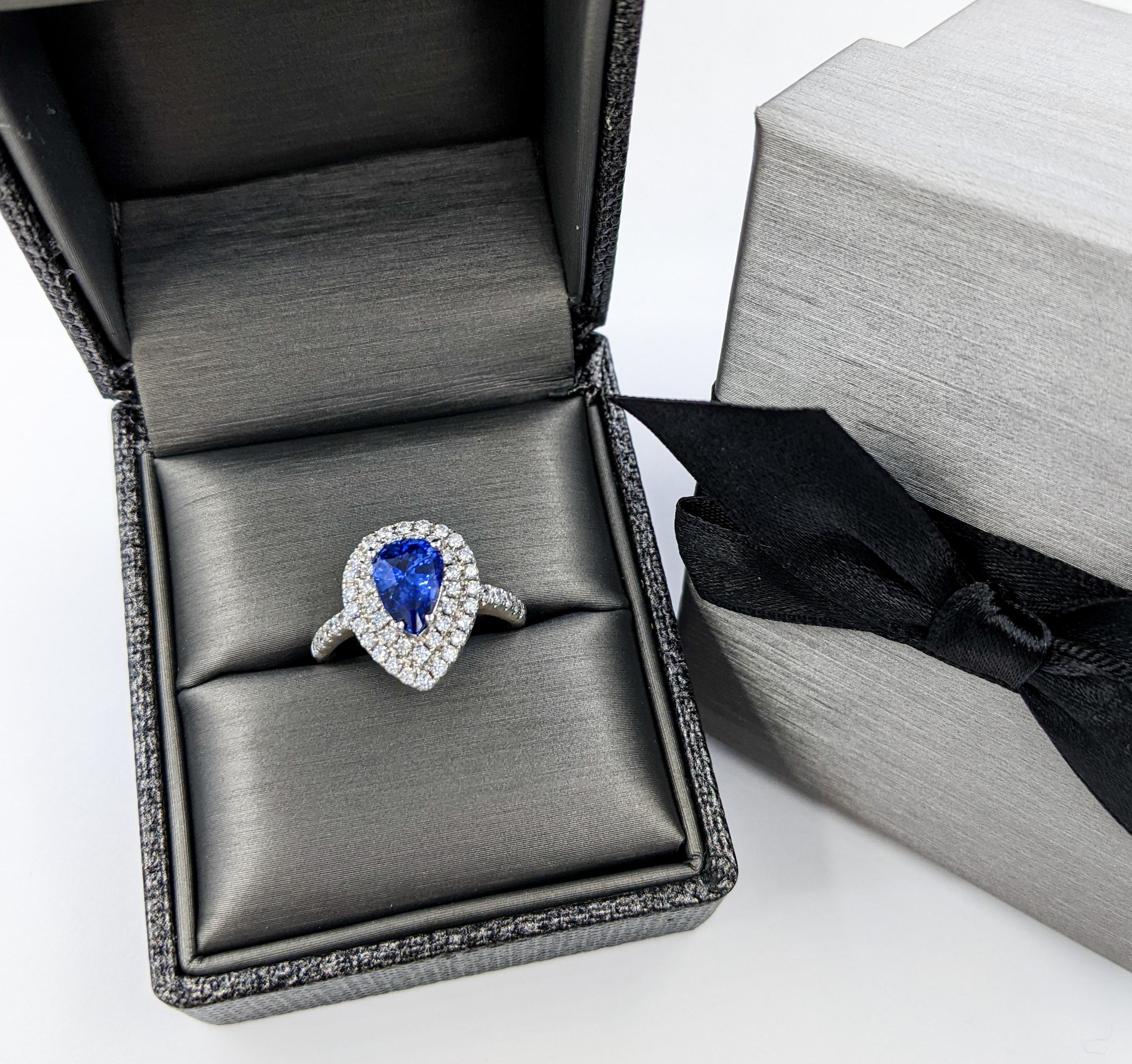 Pear Cut Stunning 2.00ct Sapphire & Diamond Cocktail Ring - 18K White Gold For Sale