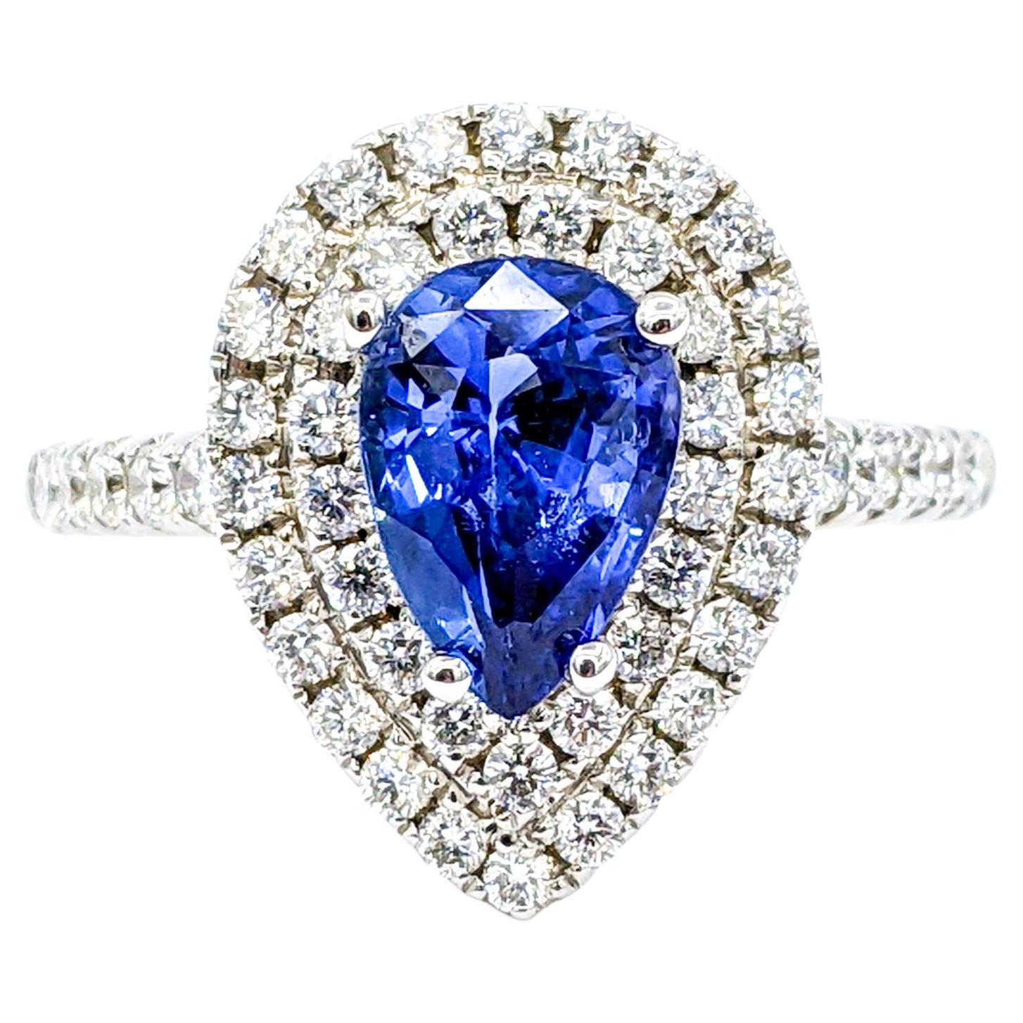Stunning 2.00ct Sapphire & Diamond Cocktail Ring - 18K White Gold For Sale