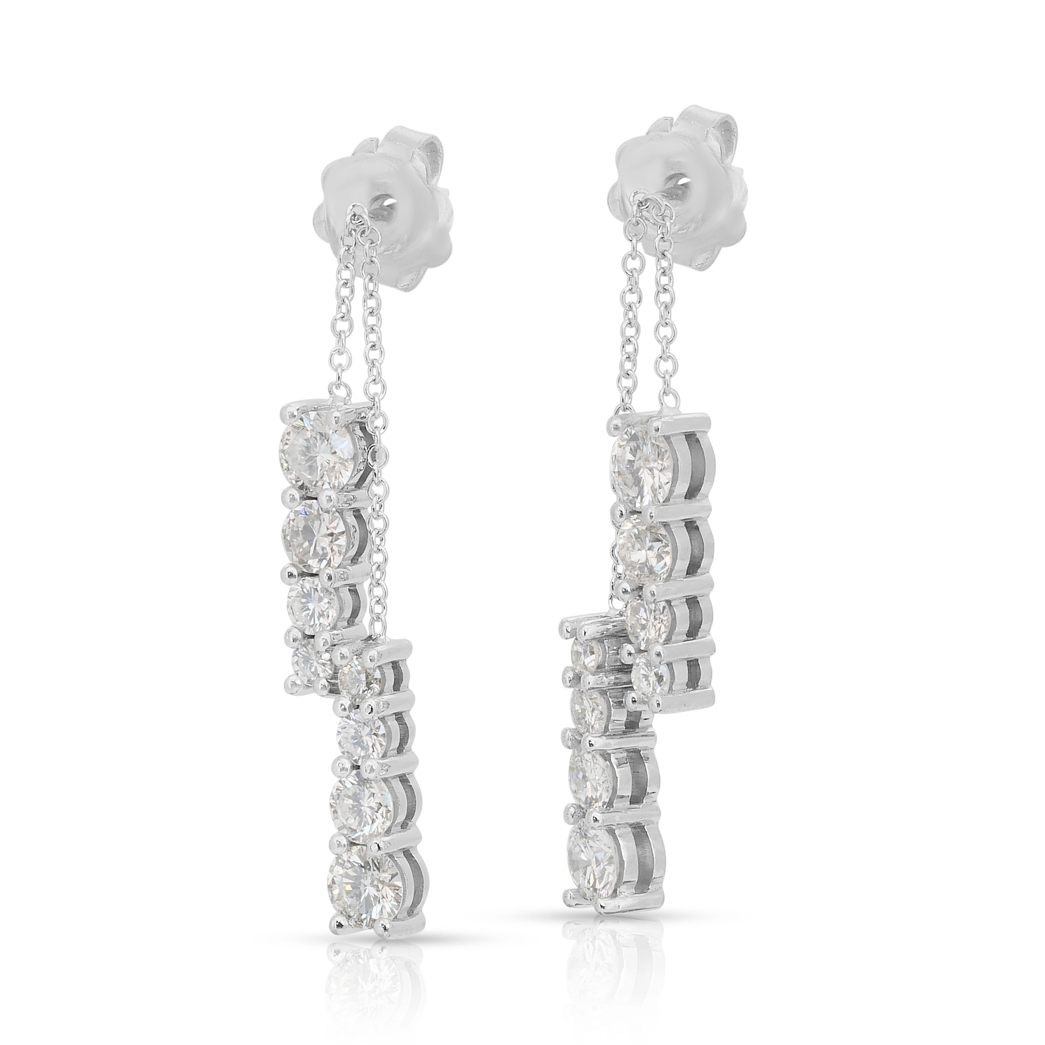 Round Cut Stunning 2.01ct Diamonds Drop Earrings in 18k White Gold - IGI Certified For Sale
