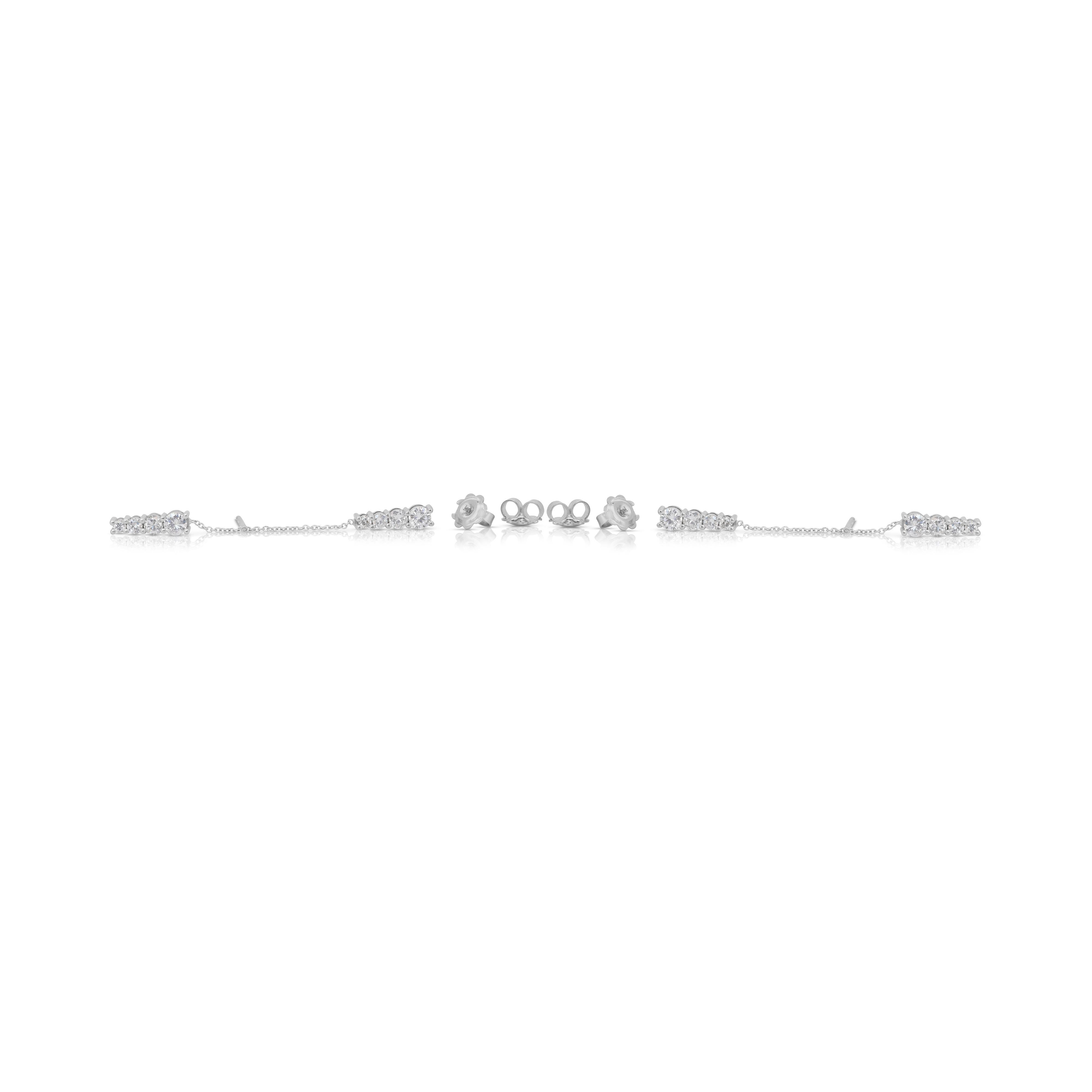 Stunning 2.01ct Diamonds Drop Earrings in 18k White Gold - IGI Certified For Sale 3