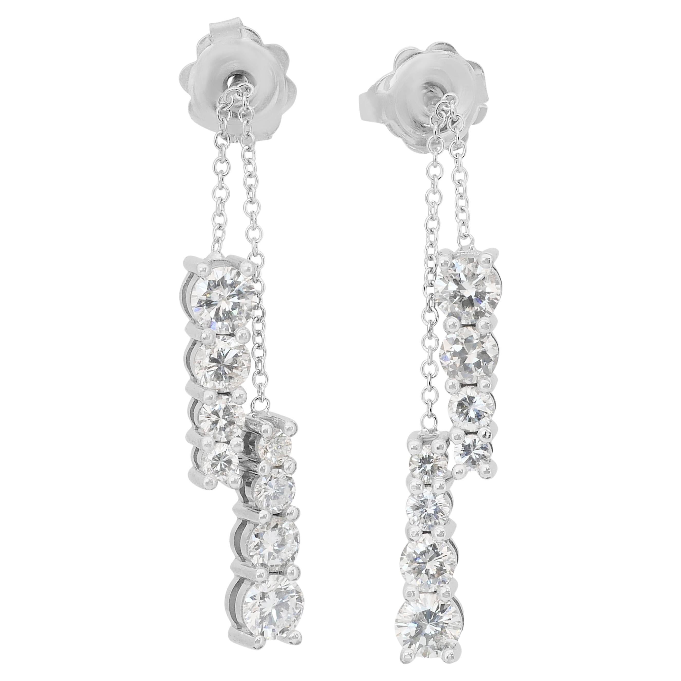 Boucles d'oreilles pendantes en or blanc 18 carats de 2.01ct de diamants - IGI Certified
