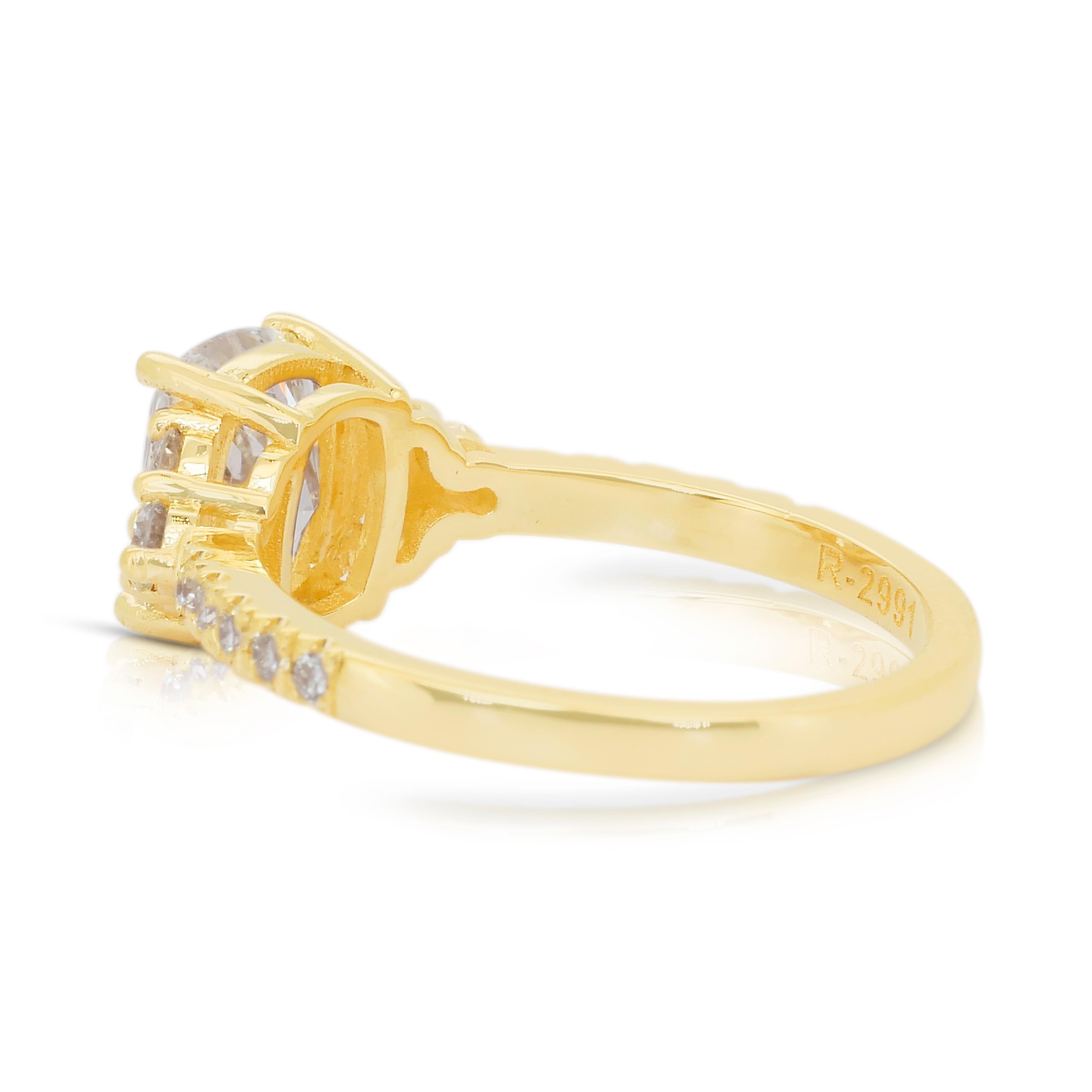 Superbe bague en or jaune 18 carats avec pavé de 2,06 ct de diamants - certifié IGI Pour femmes en vente