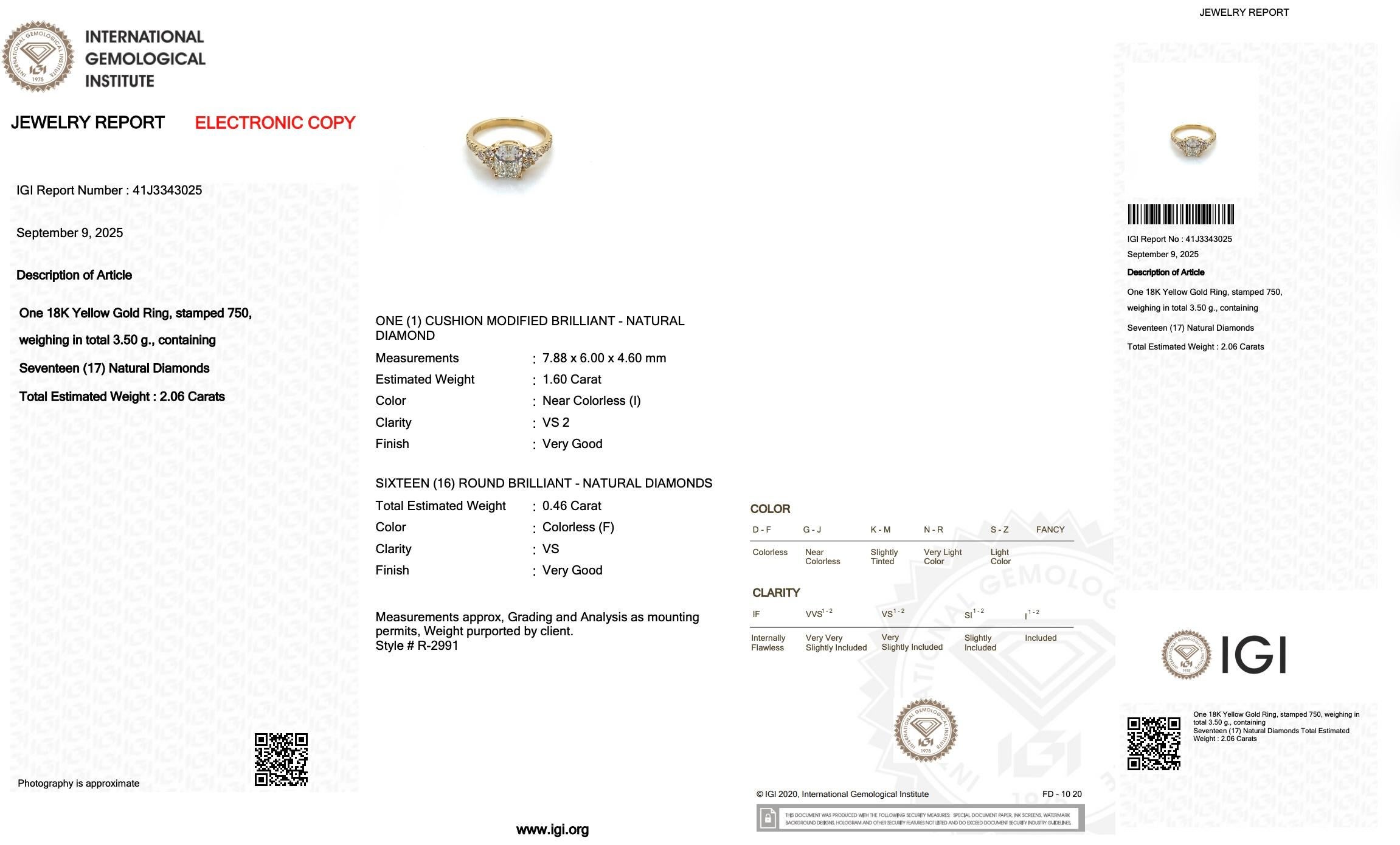 Superbe bague en or jaune 18 carats avec pavé de 2,06 ct de diamants - certifié IGI en vente 1