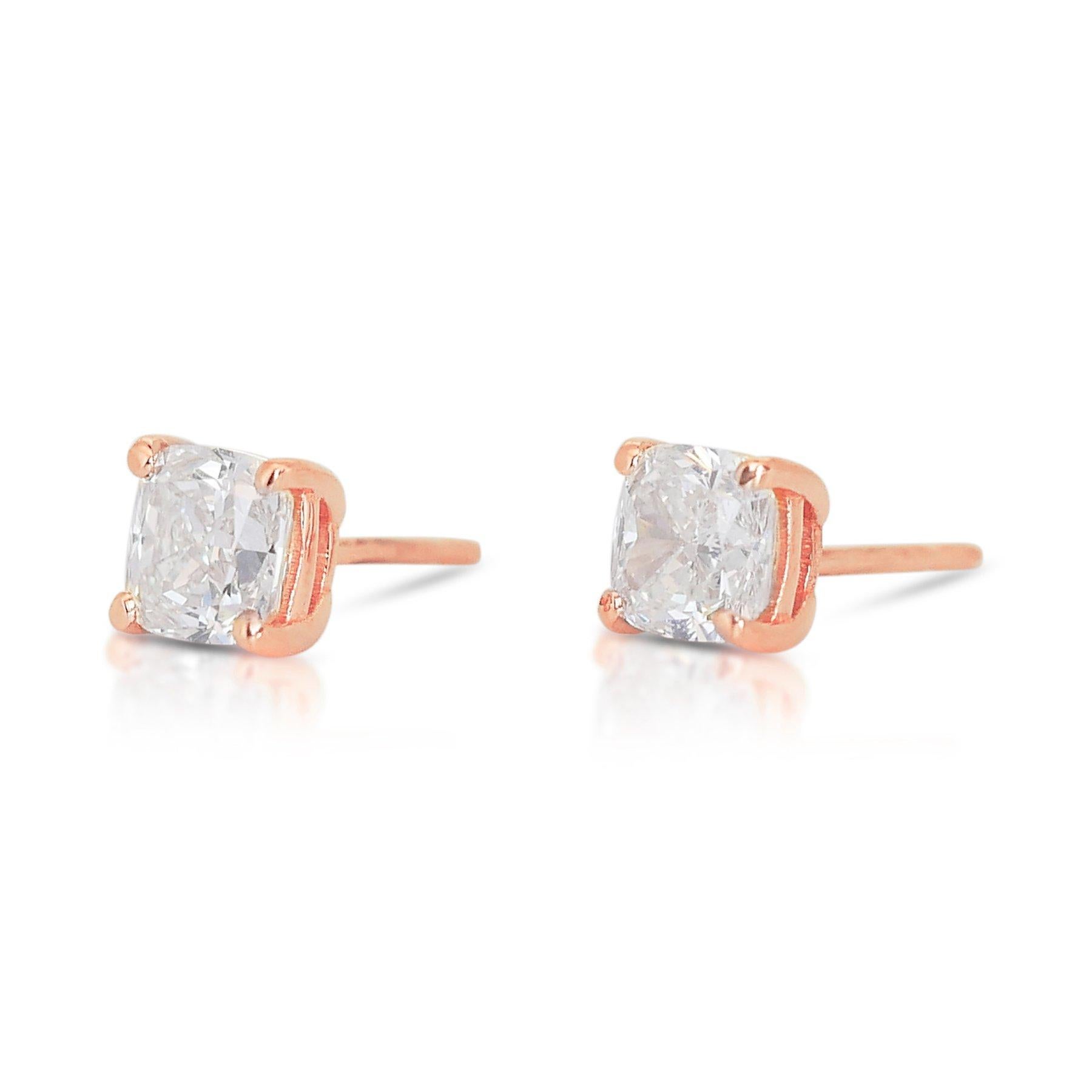 Cushion Cut Stunning 2.06ct Double Excellent Ideal Cut Diamonds Stud Earrings