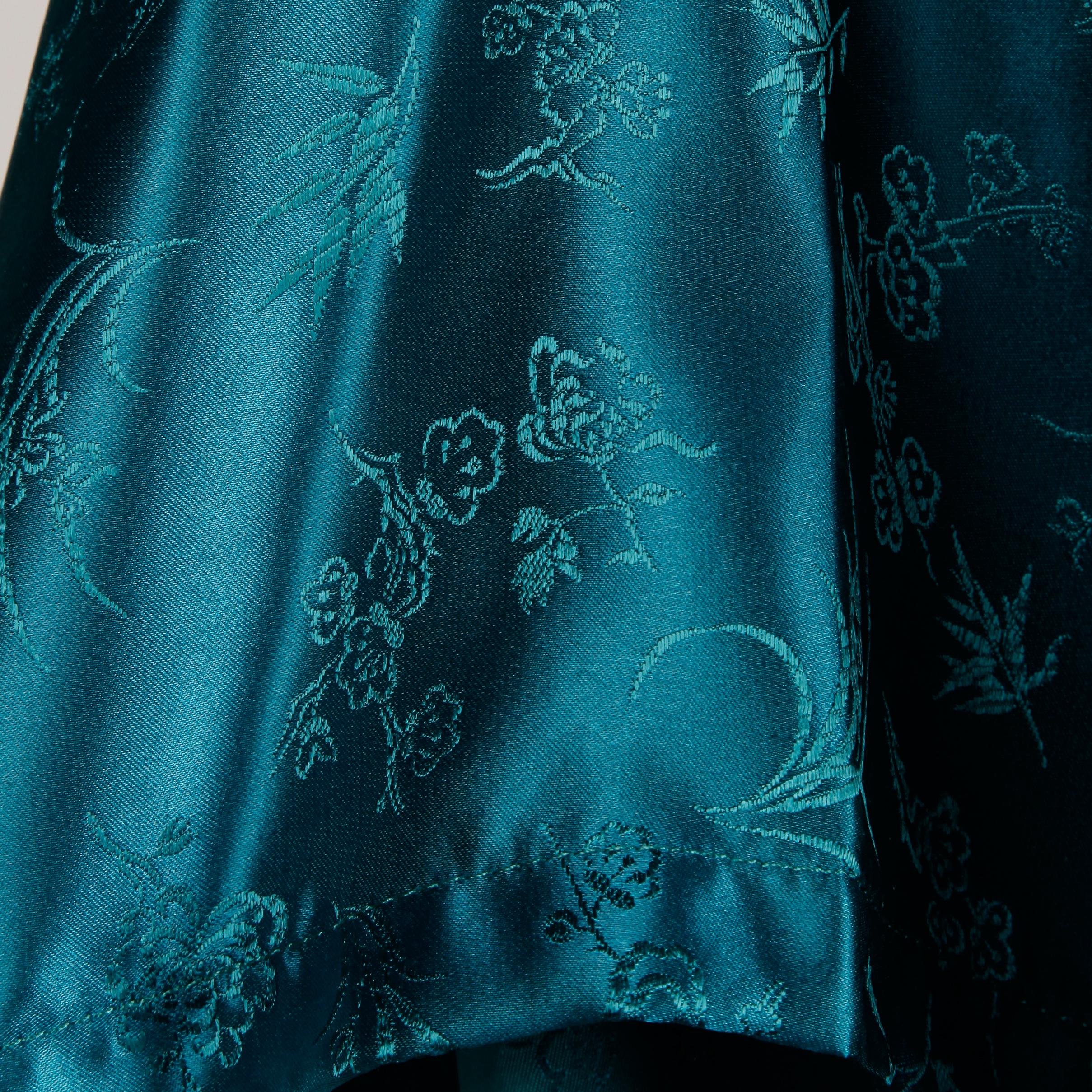 Stunning 20th C. Chinese Blue-Green Silk Satin Robe with Sash 1