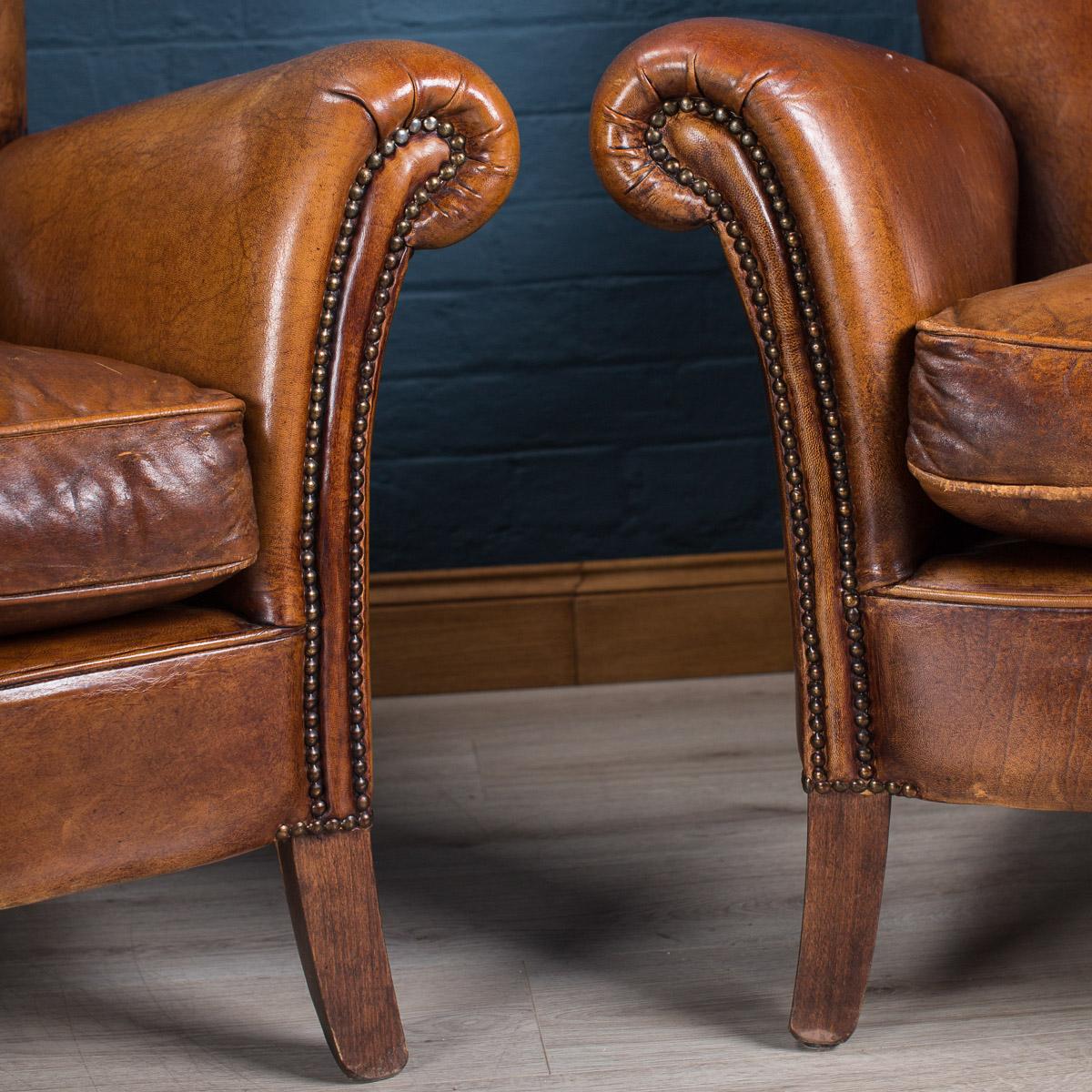 Stunning 20th Century Dutch Pair of Sheepskin Leather Club Armchairs, circa 1980 8
