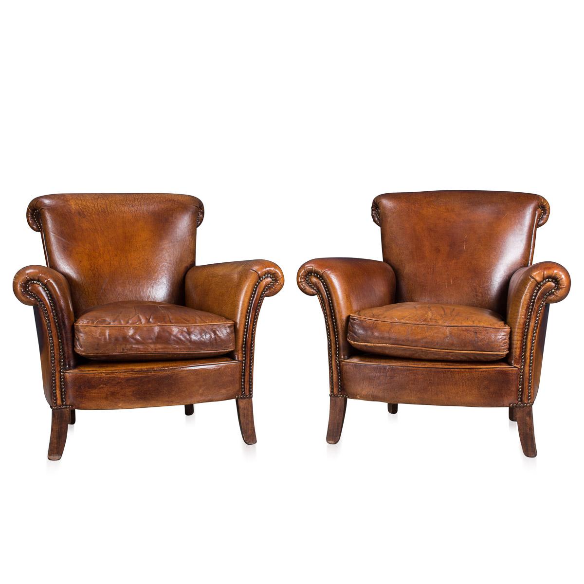 Stunning 20th Century Dutch Pair of Sheepskin Leather Club Armchairs, circa 1980 2