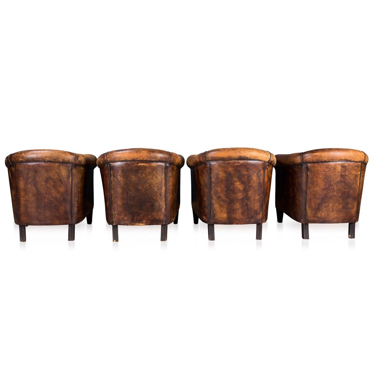 Stunning 20th Century Dutch Set of Four Sheepskin Leather Tub Armchairs 1