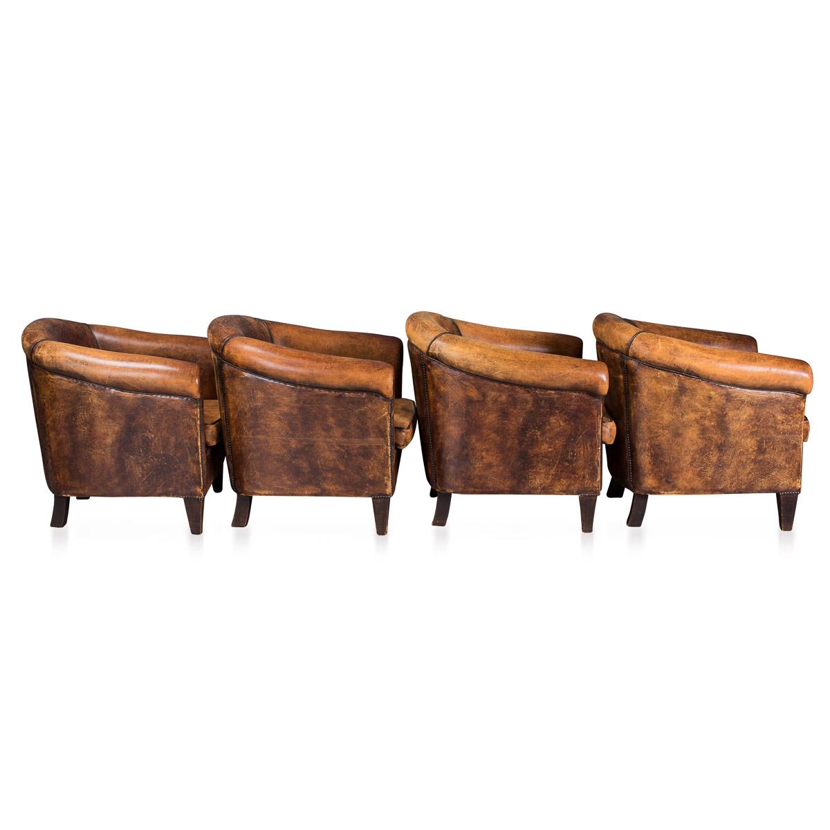 Stunning 20th Century Dutch Set of Four Sheepskin Leather Tub Armchairs 2