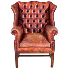 Stunning 20th Century English Button-Down Leather Armchair, circa 1950