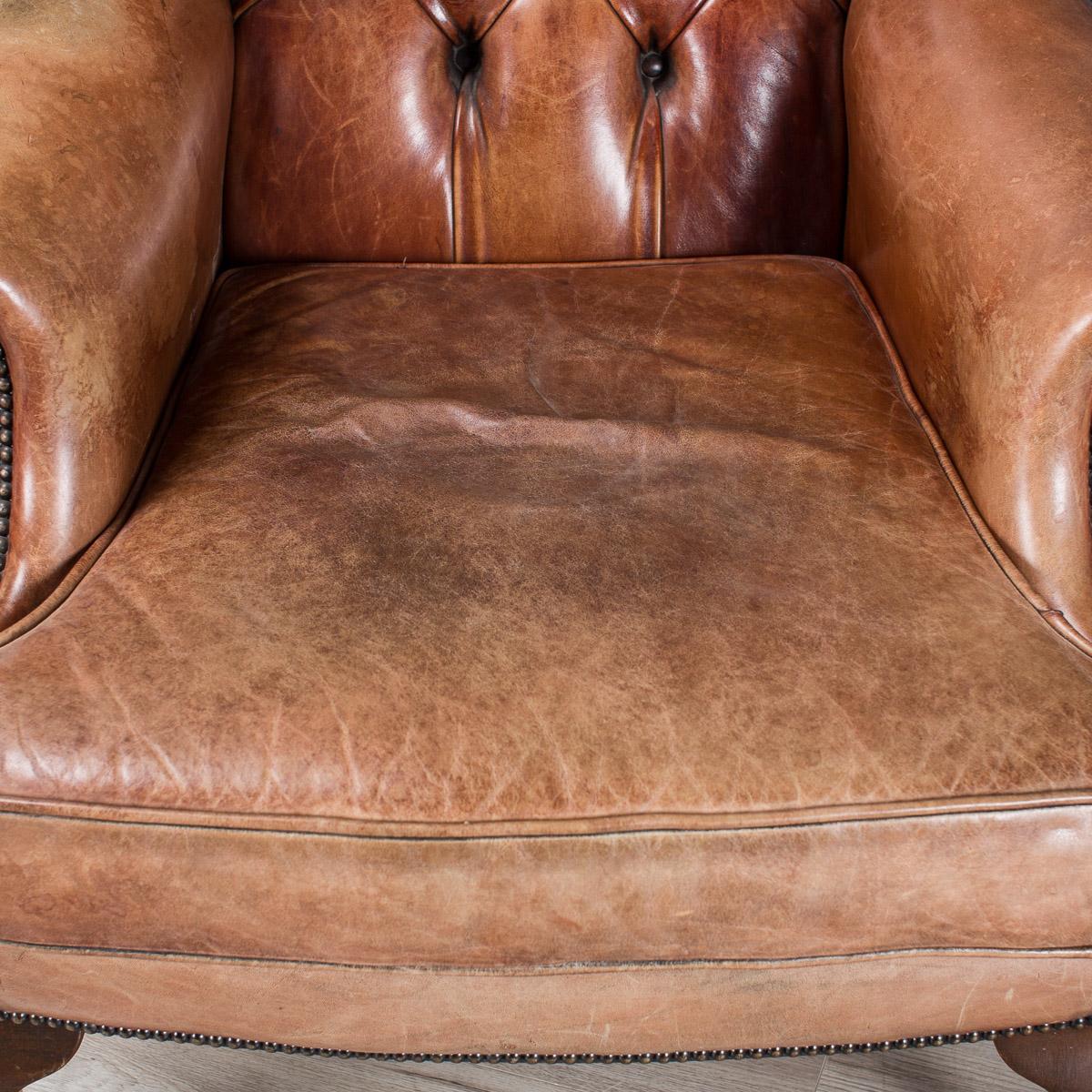Stunning 20th Century English Sheepskin Leather Wing-Back Armchair, circa 1950 6