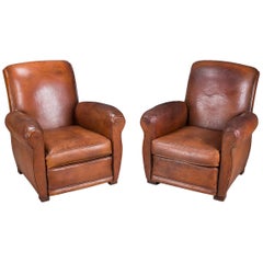 Stunning 20th Century French Pair of Sheepskin Leather Club Armchairs