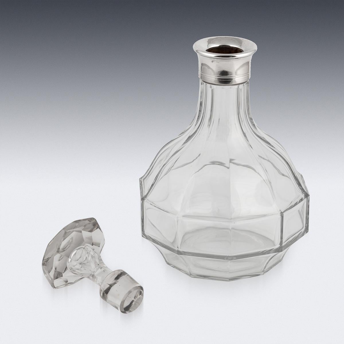 Atemberaubende 20. Jahrhundert Französisch massivem Silber & geschliffenem Glas Dekanter im Angebot 1