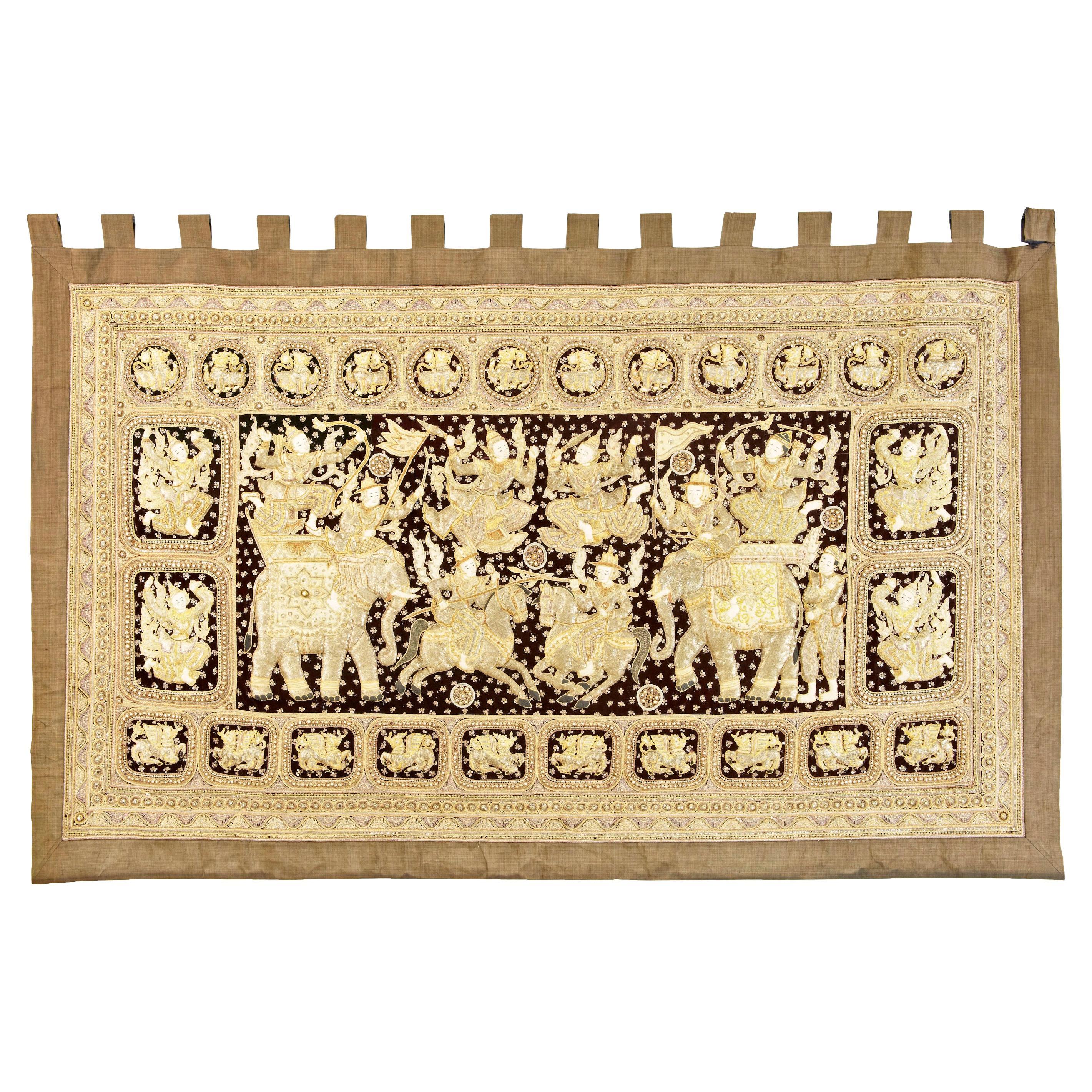 Stunning 20th century large Indian needlework wall hanging For Sale