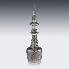 Stunning 20th Century Persian Massive Solid Silver Repousse Decanter, circa 1950