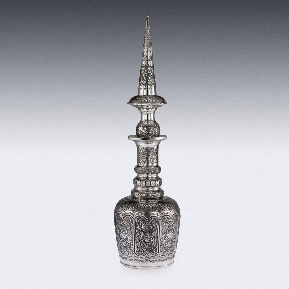 Islamic Stunning 20th Century Persian Massive Solid Silver Repousse Decanter, circa 1950