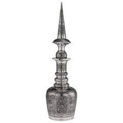 Stunning 20th Century Persian Massive Solid Silver Repousse Decanter, circa 1950