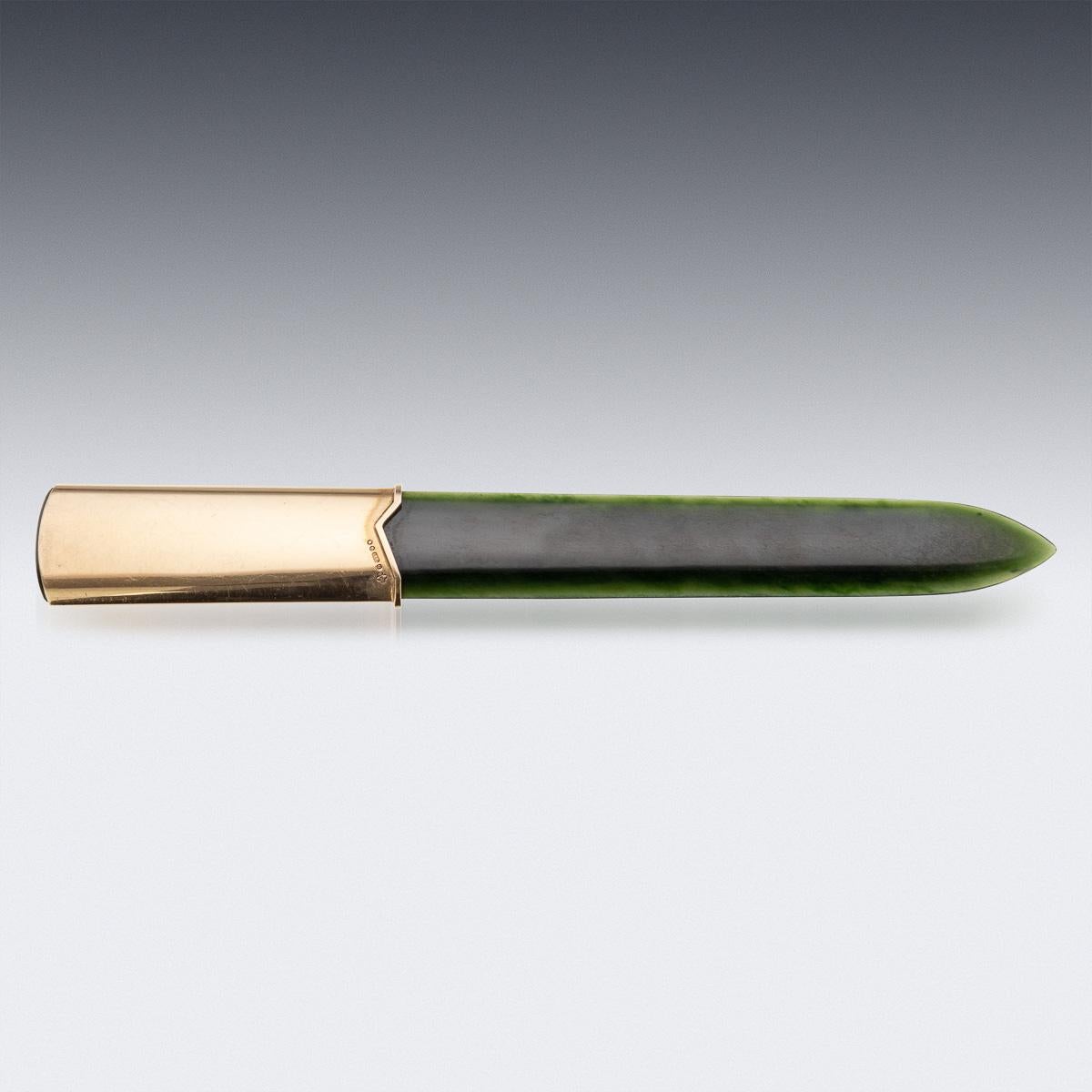 Atemberaubender Brieföffner aus 9 Karat Gold und Nephrit von Asprey & Co aus dem 20. Jahrhundert, London um 1971 (Britisch) im Angebot