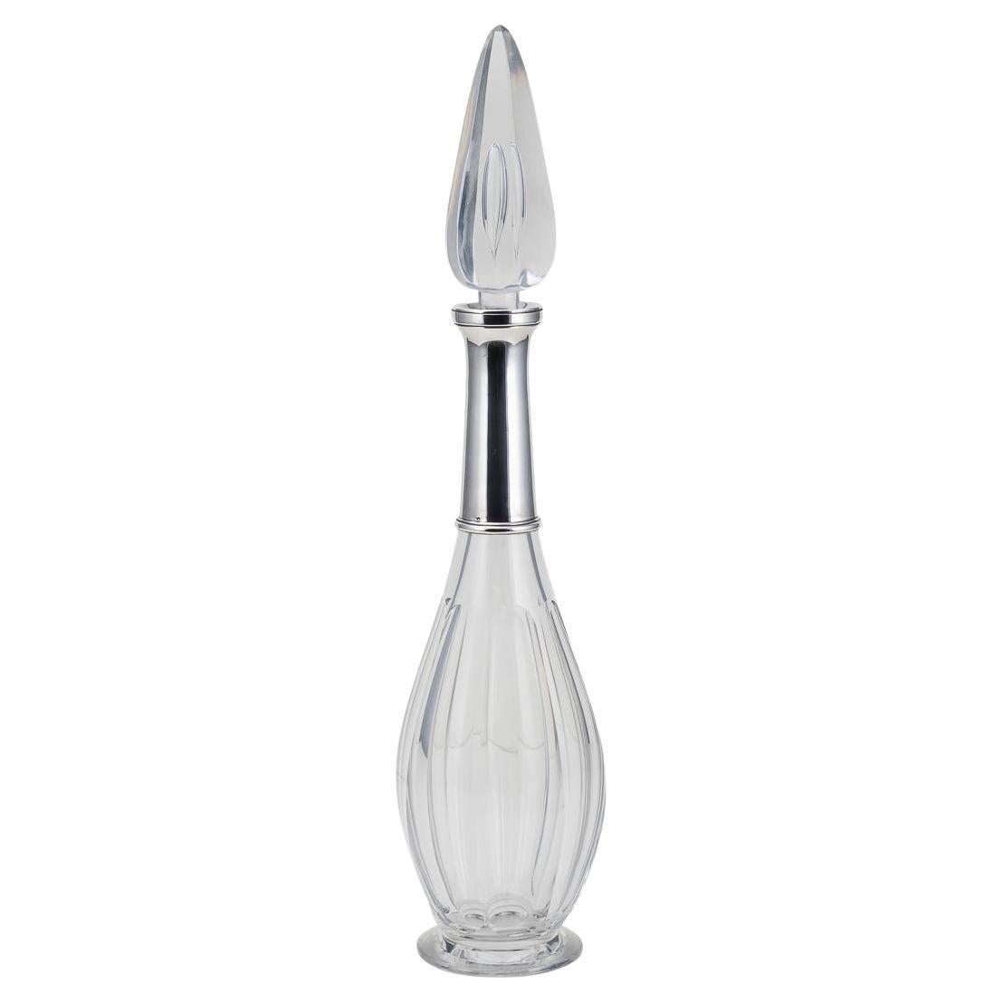 Impresionante decantador francés Art Decó de plata maciza y cristal de Baccarat c.1920