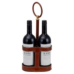 Stunning 20Thc French Leather & Brass Wine Holder By Hermès, Paris c.1960