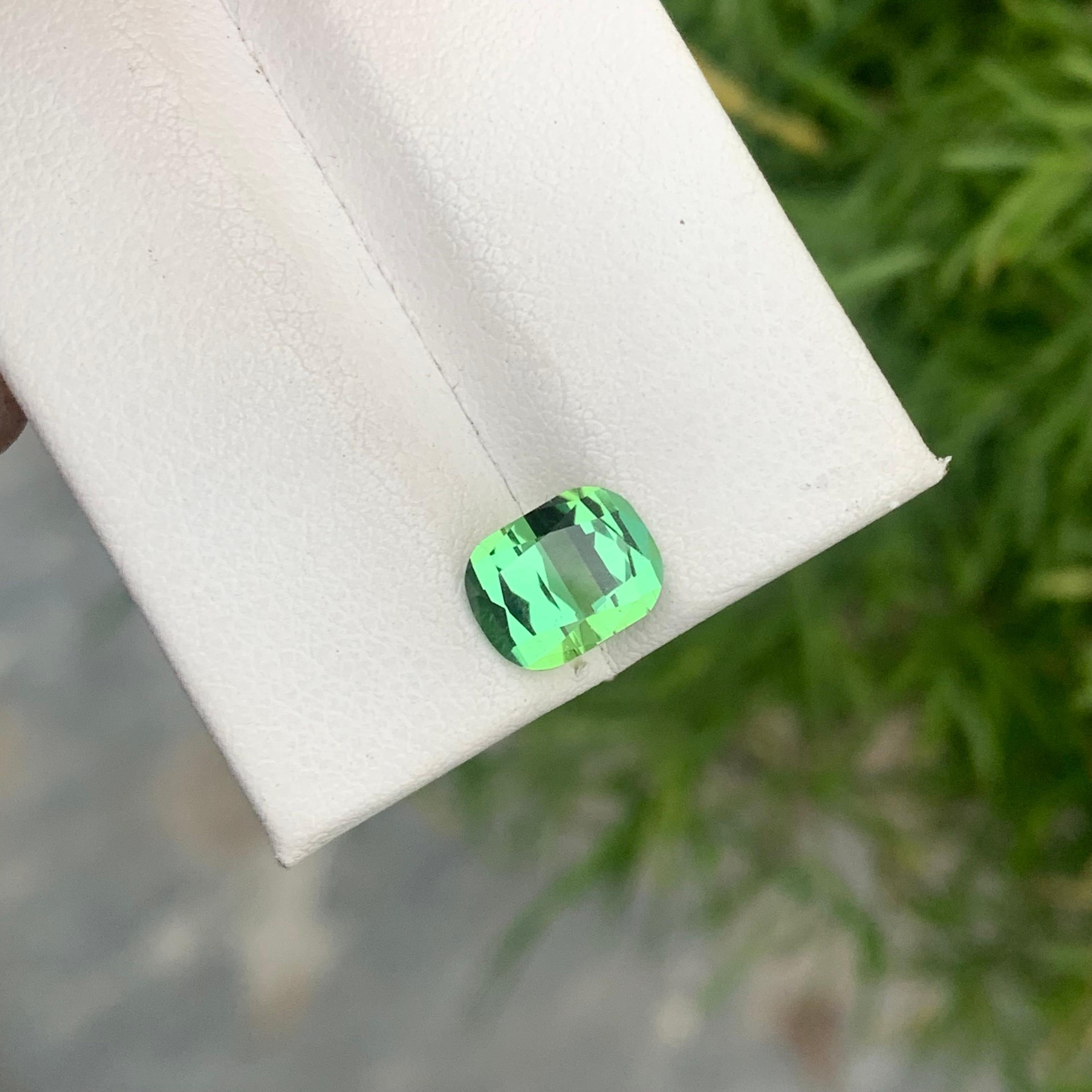 Stunning 2.10 Carat Natural Loose Mint Green Afghan Tourmaline Cushion Shape For Sale 4