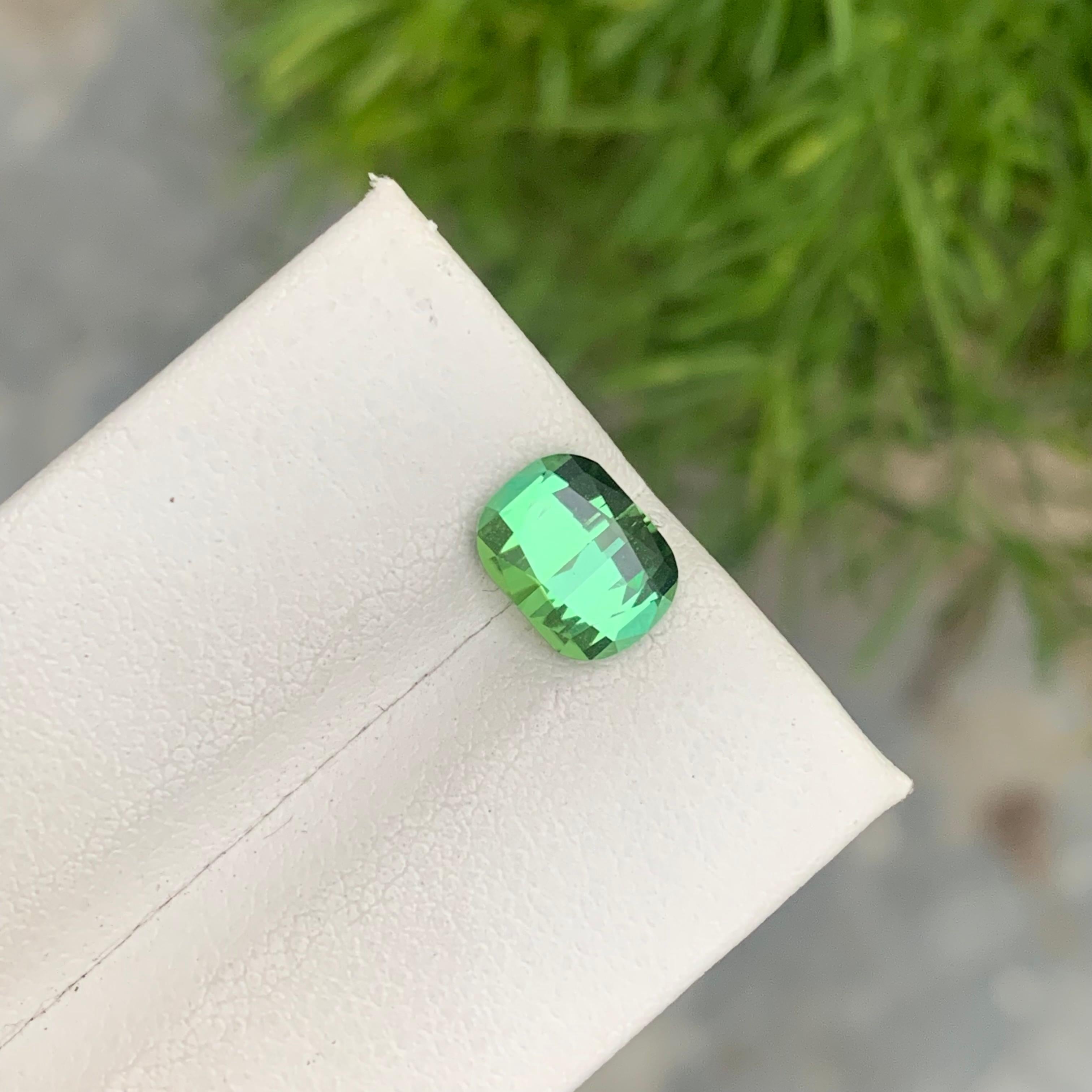 Women's or Men's Stunning 2.10 Carat Natural Loose Mint Green Afghan Tourmaline Cushion Shape For Sale