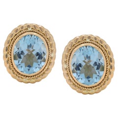 Stunning 21.69ct Blue Topaz Earrings in 18K Yellow Gold
