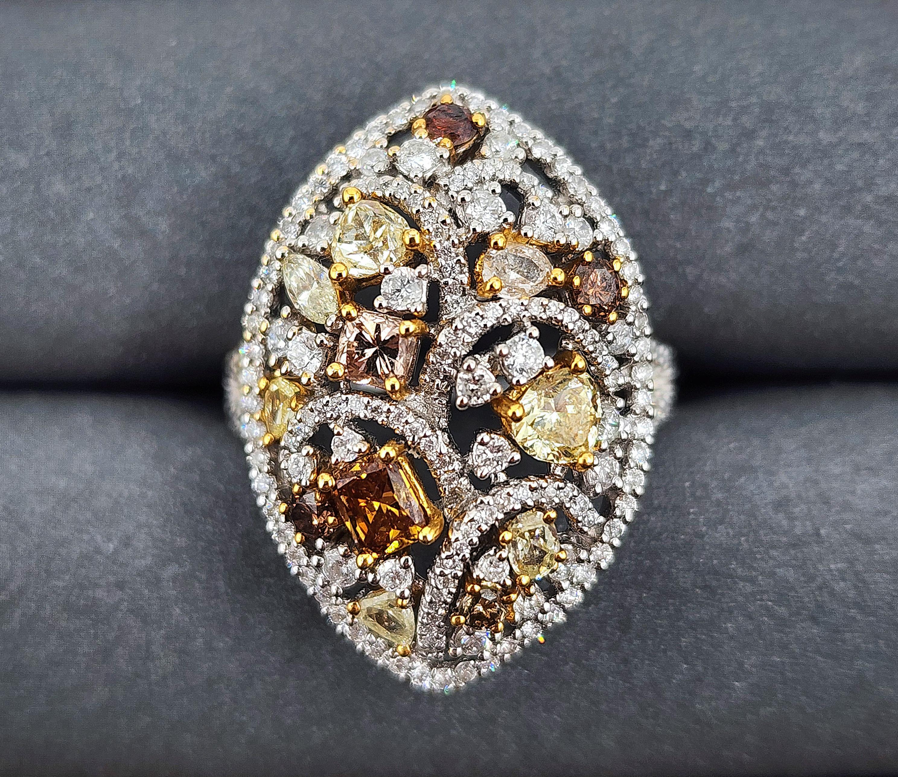 2,21 ct natürlicher brauner, gelber und pinker Diamantring im Zustand „Neu“ im Angebot in Chicago, IL