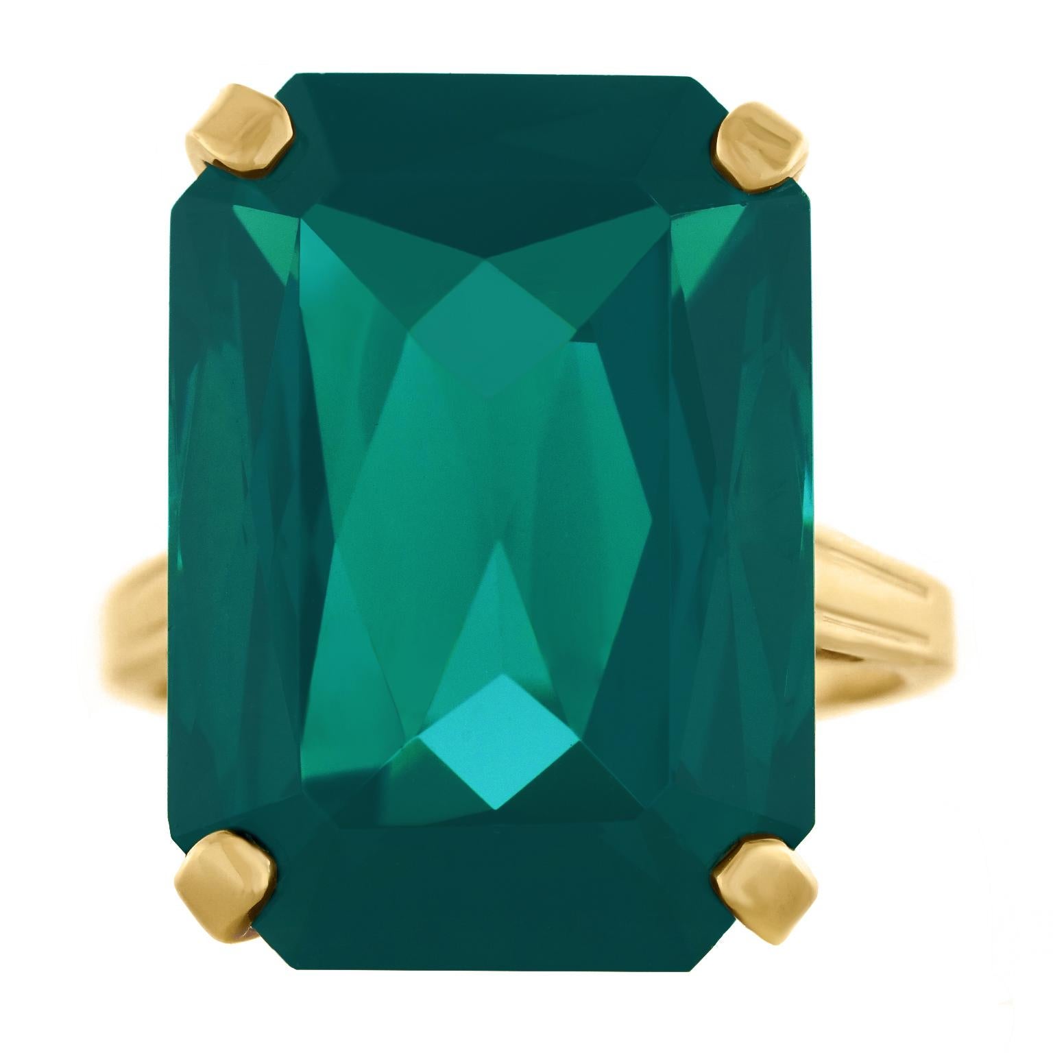 Emerald Cut Stunning 22.25ct Blue-Green Tourmaline Ring For Sale
