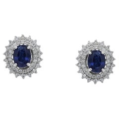 Stunning 2.22ct Sapphire and Natural Diamonds Stud Earrings in 18K White Gold