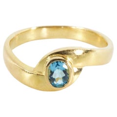 Stunning 22K Yellow Gold Oval Solitaire Ring with 0.45 Ct Natural Blue Topaz