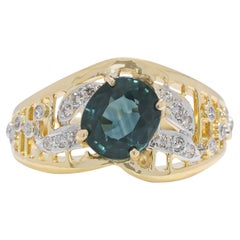 Superbe bague filigrane en or jaune 18 carats, saphir bleu et diamant naturel de 2,31 carats
