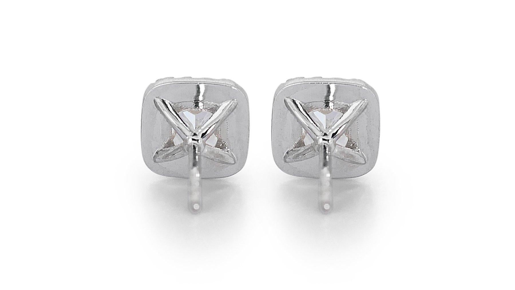 Stunning 2.33ct Diamond Halo Stud Earrings in 18k White Gold - GIA Certified For Sale 2