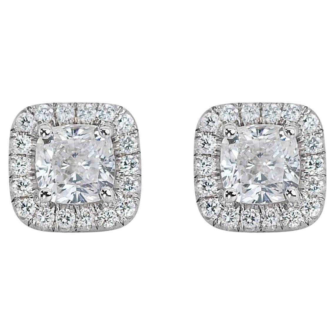 Stunning 2.33ct Diamond Halo Stud Earrings in 18k White Gold - GIA Certified For Sale