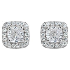 Stunning 2.33ct Diamond Halo Stud Earrings in 18k White Gold - GIA Certified
