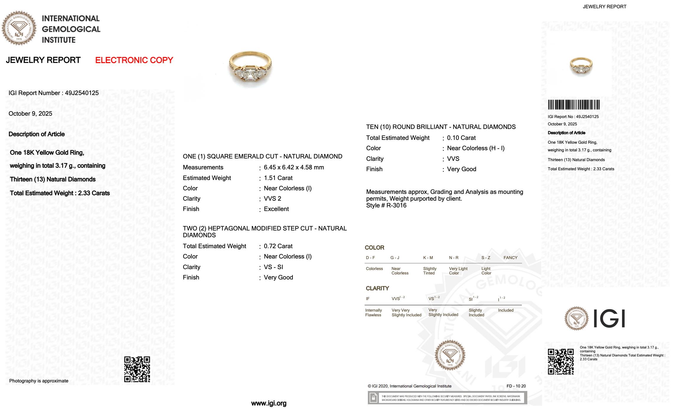 Donna Stupendo anello con 3 pietre e 2,33 carati di diamanti in oro giallo 18 carati - certificato IGI in vendita
