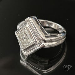 Cocktail Ring, 2.33ct Princess Cut Natural Diamond, 18K White Gold