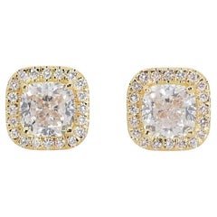 Stunning 2.36ct Diamonds Stud Earrings in 18k Yellow Gold - GIA Certified